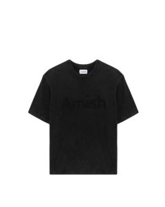 T-SHIRT MANICHE CORTE AMISH SHADOW LOGO PIGMENT STONE WASHED BLACK