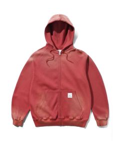 FELPA CAPPUCCIO BUTTER GOODS FADED WAFFLE ZIP-THRU HOOD WASHED RED