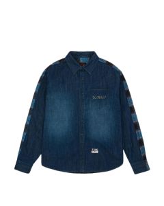 CAMICIA MANICHE LUNGHE EVISU FABRIC BLOCKING LS DENIM SHIRT MID TONE INDIGO