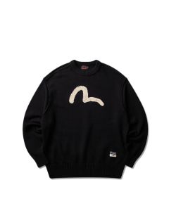 MAGLIONE EVISU LOGO EMB. KNIT PULLOVER ALLOVER BLACK