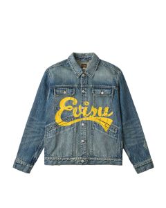 GIACCA EVISU OIL STAIN DENIM WORK JACKET MID TONE INDIGO